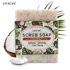 Handgemaakte soap 2 stks kokosolie scrubzeep zeep exfoliërende diepe reiniging verhelderende revitaliserende voeding huid krimpen poriën lichaamsbad handgemaakte zeep 240416