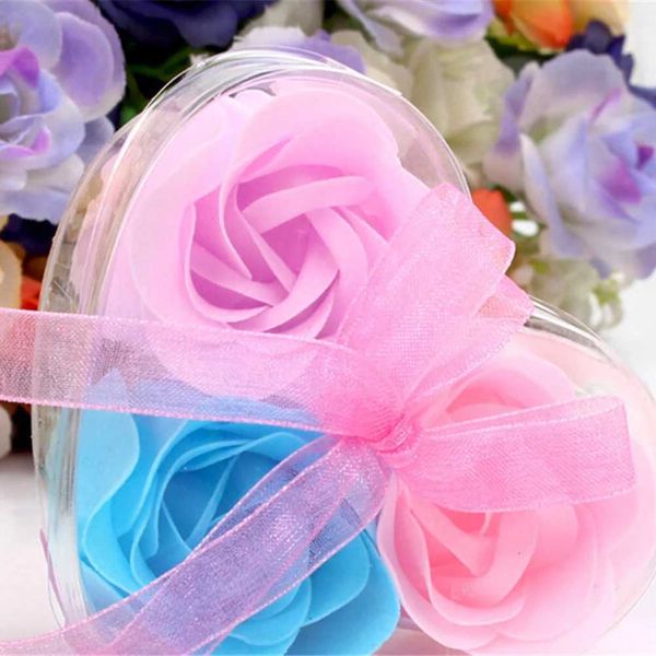 Jabón hecho a mano 3pcs/caja de baño de corazón Cuerpo perfumado pétalo de rosa jabón de flores de rosa decoración de bodas jabón de jabón para la fiesta de bodas 240416