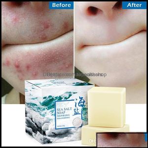 Savon fait main Savon fait main Bain Corps Santé Beauté 100G Enlèvement Pimple Pores Traitement de l'acné Sel de mer Nettoyant Lait de chèvre Hydratant Otxcr