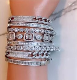 Bracelets cubains étincelants faits à la main, bijoux de luxe, or blanc 18 carats, cristal CZ, Zircon, fête Hip Hop, promesse de haute qualité pour femmes, Me4328573