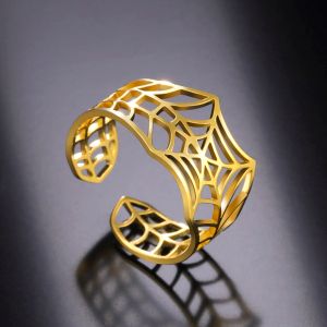 Handgemaakte spinnenweb dierenringen Halloweenfeest 14K witgouden sieraden Open verstelbare vingerring Bijoux