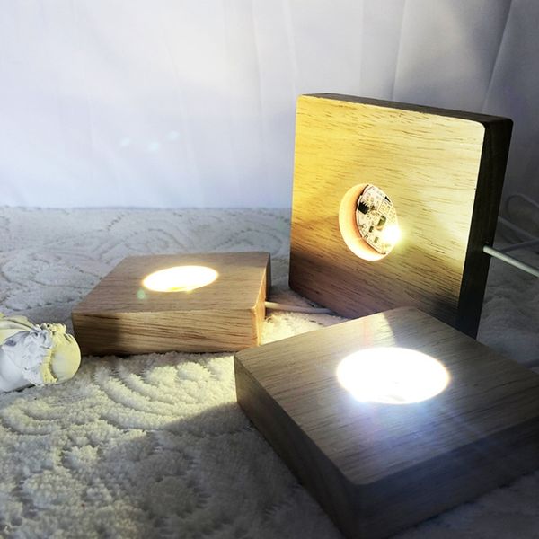 Base de lampe de nuit à base de lumière LED en bois carré fait à la main pour affichage d'art en résine bateau libre D2.5