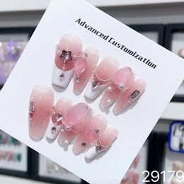 Handgemaakte sterpers op nagels roze luxe herbruikbare lijm Koreaanse gradiëntfee Y2k nageltips acryl kunstmatige manicure meisjes 231226