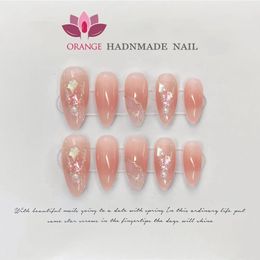 Handgemaakte stiletto pers op nagels Herbruikbare decoratie Nepnagels Volledige dekking Kunstmatige manicure Draagbare oranje nagelwinkel 240201