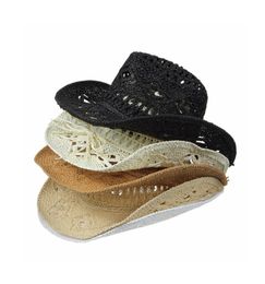 Chapeau de soleil en paille fait à la main pour hommes, Cowboy occidental, casquette de plage d'été pour femmes, chapeaux de Jazz en paille creuse solide, Sombrero de paja Hombres wh6322262
