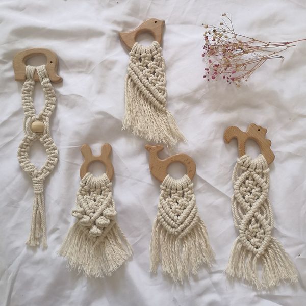 Tapiz de decoración de macramé con borlas hecho a mano, estante colgante de pared, colgador de plantas tejidas con cuerda de algodón bohemio, estante flotante de madera para pared