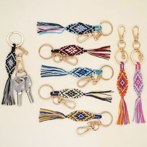 Handgemaakte Tassel Macrame Keychains Boho Handgemaakte sleutelhouder Bag Auto Hangende sieraden Geschenken Gevlochten katoenen touw geweven sleutelhanger