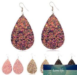 Handgemaakte Teardrop Oorbellen Bohemen Dangle Earring Light Weight Faux Lederen Oorbellen Veervorm Glitter Oorbellen voor Dames Meisjes