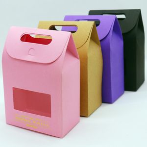 Boîte-cadeau de remerciement faite à la main avec fenêtre, boîtes d'emballage en papier Kraft marron rose violet noir