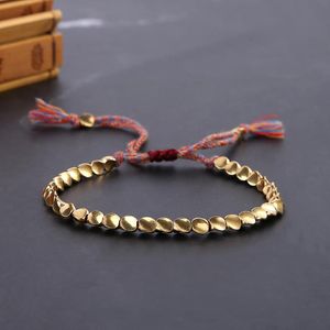 Fait à la main tibétain bouddhiste tressé coton cuivre perles chanceux corde Bracelet Bracelets pour femmes hommes fil Bracelets