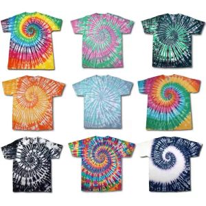 T-shirt Tie Dye fait main OP07 Rainbow Spiral Starry Street skateboard marée marque hommes et femmes hip hop lâche coton manches courtes rétro