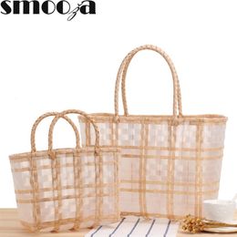 Bolsa feminina transparente artesanal de plástico tecido verão praia bolsa feminina boêmia grande pequena senhoras shopper w220427192p