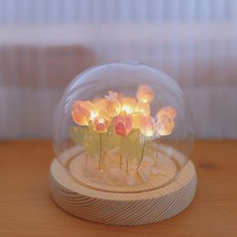 Luz de noche de tulipán hecha a mano, película termorretráctil, Material DIY, adorno de cabecera, decoración del hogar, regalo exquisito para la madre Gitlfriend