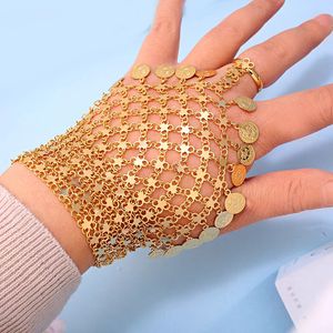 Handgemaakte Turkse handbacelet Gold Ploated Midden -Oosten Luxe vrouwen Bracelet Coin Jewelries Arabisch Birdal Accessoire 240528