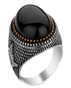 Handgemaakte Turkse sieraden Vintage Obsidian ringen voor mannen Vrouwen oude zilveren kleur zwart zirkoon goud kleur kralen moslim 7571668