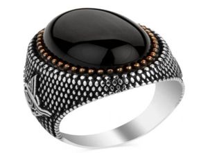 Bijoux turcs à la main anneaux d'obsidienne vintage pour hommes femmes anciennes couleurs argentées noir zircon gades de couleur de couleur musulman 9475569