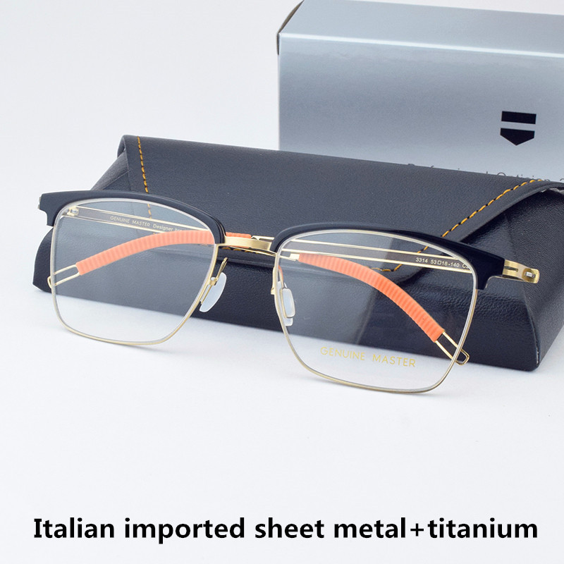 Ультра-световые очки ручной работы против синего света Pure B-Titanium Rame Retro Square Frame Business Men Quage Myopia Glasses 3314