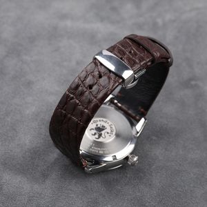 Band de monator de cuir en cuir de crocodile ultra-mince fait à la main 18 19 20 21 22 mm noir brun doux authentique