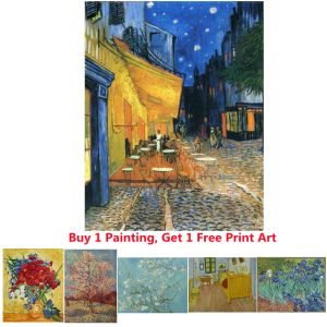 MAINMATED VINCENT VAN GOGH GOGH TOLVAS PEINTURE PEINTURE CAFE Terrace la nuit, Pink Peach Tree Oeuvre pour le salon Mur Home Decor