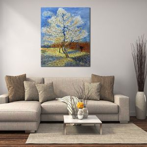 Pintura al óleo hecha a mano de Vincent Van Gogh, árbol de melocotón rosa, lienzo moderno, paisaje moderno, decoración para sala de estar