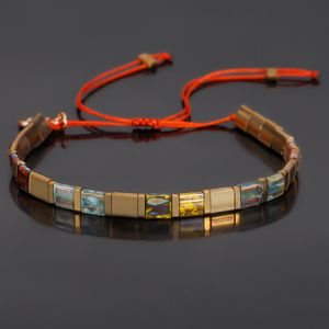 Handgemaakte vintage kleurrijke vierkante tila tegel zaad kralen vsco meisje vriendschap armbanden boho verstelbare polsband sieraden geschenken voor vrouwen meisjes