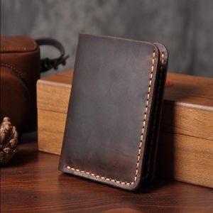 Handmade Vintage Crazy horse Genuine Leather Wallet Men Short bifold Wallet Male Purse Women Money Clips for Card holder Coin Bag 269j