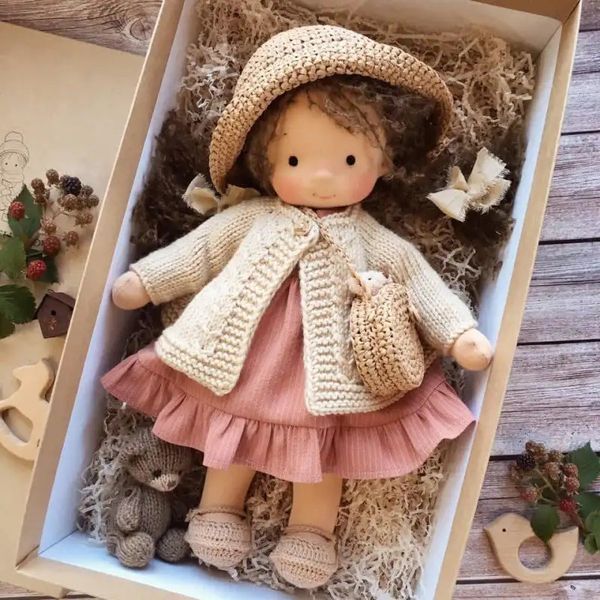 Handmade Waldorf Doll Plush Baby Doll Waldorf Astoria Cloth Doll Clothing Soft Doll Soft Little Girls Rag Christmas Birthday Gares 240407