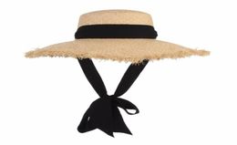 Handmade Weave Raffia Sun Hats for Women Black Ribbon Lace Up Large Brim Straw Sombrero de paja al aire libre Capas de verano CHAPEU FEMININO3372203