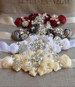 Ceinture et ceinture de mariée de mariage faites à la main 2019 femmes filles mère fille robe ceinture avec fleurs strass 5 couleurs blanc ivoire Gra2459893