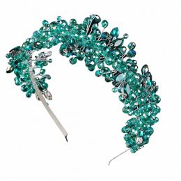 Handmade Wedding Bride Luxury Green Hinnestes Tiaras and Crowns Bridal Bandband Costume Hair Acles pour les femmes et les gilrs E1WU #