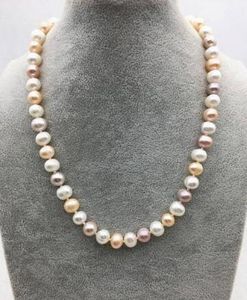 Handgemaakte bruiloft Pearl-sieraden, 18 inches 9-10 mm Multicolor Natural zoetwaterparl ketting, geluk Loves Women Gift