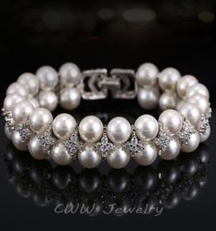 Joyas de perlas de boda hechas a mano Hileras dobles de circonía cúbica Configuración de brazaletes nupciales grandes para mujeres CB1574643040