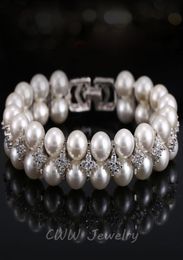 Joyas de perlas de boda hechas a mano Hileras dobles de circonía cúbica Configuración de brazaletes nupciales grandes para mujeres CB1571356157