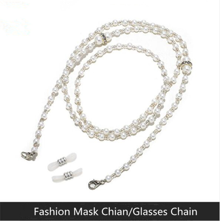 Luxo branco artificial pérola máscara corrente cordão/corrente de óculos com fecho lagosta titular vintage colar feminino anti-lance corda de pescoço atacado