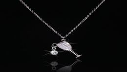 Handgemaakte Wine Glass Lab Diamond Pendant Real 925 Sterling Silver Party Wedding Hangers ketting ketting voor vrouwen charm sieraden4216811