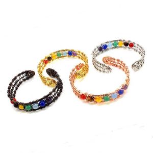 Bracelet en cristal enveloppé de fil fait à la main pour femmes, guérison naturelle, Reiki, 7 chakras, perles rondes, manchette en pierre, bijoux cadeaux pour filles 240315