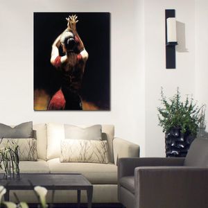 Toile faite à la main Art peintures à l'huile danseuse de Flamenco en rouge Figure moderne belle femme œuvre pour la décoration murale de la maison