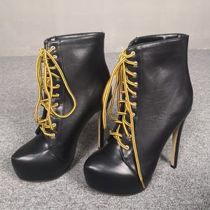 Handgemaakte vrouwen echte foto's stiletto hoge hakken enkellaars sexy platform groot formaat 35-47 partij prom booties herfst dagelijkse slijtage mode korte zwarte schoenen D731-1