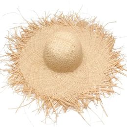 Chapeaux de soleil en paille pour femmes faits à la main, à large bord, de haute qualité, en raphia naturel, Panama, casquettes de soleil en paille pour les vacances, 240221