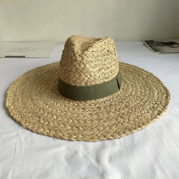 Sombrero de verano hecho a mano para mujer, sombrero de ala ancha de rafia, protección solar, paja flexible, sombreros de playa plegables 240320