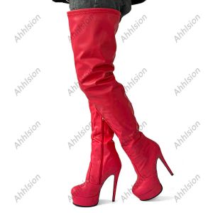 Femmes faites à la main Bottes de cuisse d'hiver STILLETTO Talons rond Toe Beau Pink Party Shoes Ladies Us plus taille 5-20