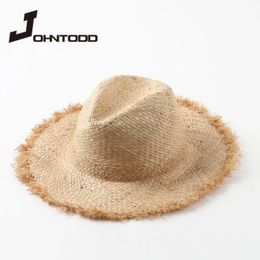 chapeau de paille pour femmes fait à la main avec grand bord large pour les filles chapeau de paille de plage Panama en raphia naturel de haute qualité chapeau de soleil de vacances 240325