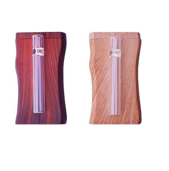 Boîte de tuyaux de pirogue en bois à la main avec tube en verre accessoires de tabagisme