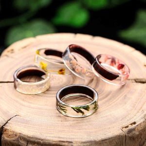 Handgemaakte houthars ring mode bloemen planten binnen sieraden landschap transparante romantische verjaardag