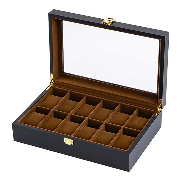 Boîte de montre en bois faite à la main, 61012 grilles, vitrine de montres, porte-bijoux, organisateur de rangement pour contenir 240119