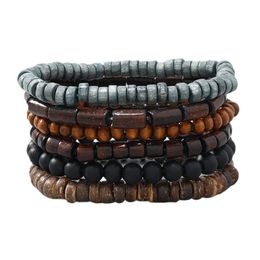 Bracelets à charme élastique en bois fait à la main 6 pcs bijoux ensemble ajusté du club de fête pour hommes