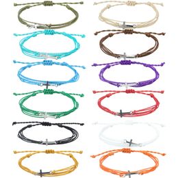 Bracelets à breloques croisés en corde tressée tissés à la main pour femmes hommes amoureux couleur unie bijoux d'amitié de plage