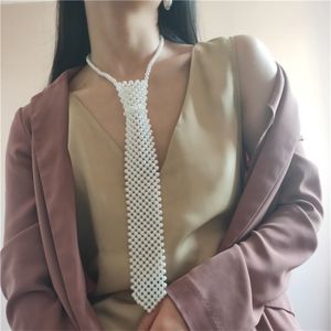 Handgemaakte geweven parel stropdas retro uitgeholde valse kraag mode trend accessoires voor vrouwen nieuwe ketting