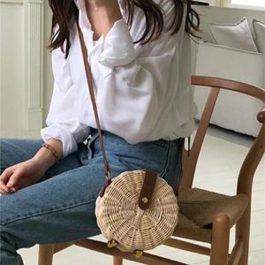 Sac en rotin tissé à la main, paille tricotée pour femmes, sacs de plage, cercle, sacs à main d'été, pochette à bandoulière, voyage bohème Duffel294J