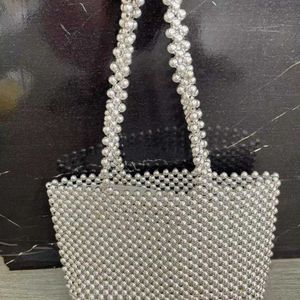 Sac à perle en dentelle blanche tissée à la main, sac perlé à la mode et polyvalent 240402